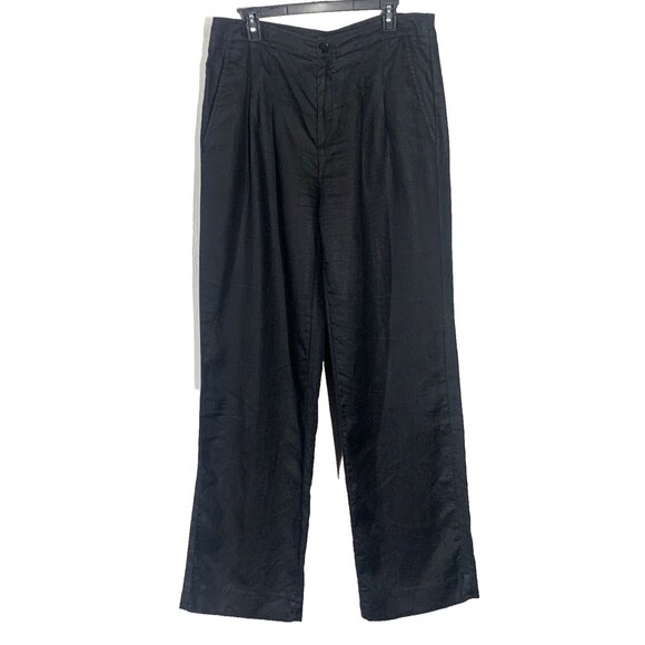 Banana Republic Pants - Banana Republic 100% Linen Wide Leg Pants 12L Black Tall High Rise Pleated Work